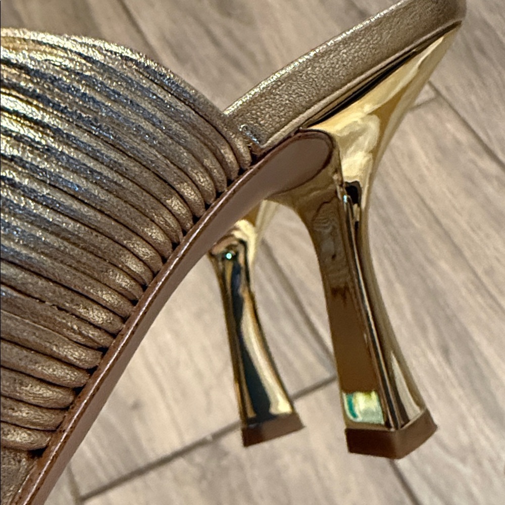 MICHAEL Michael Kors Metallic Gold Knotted Strap Mule Heels - Picture 9 of 10